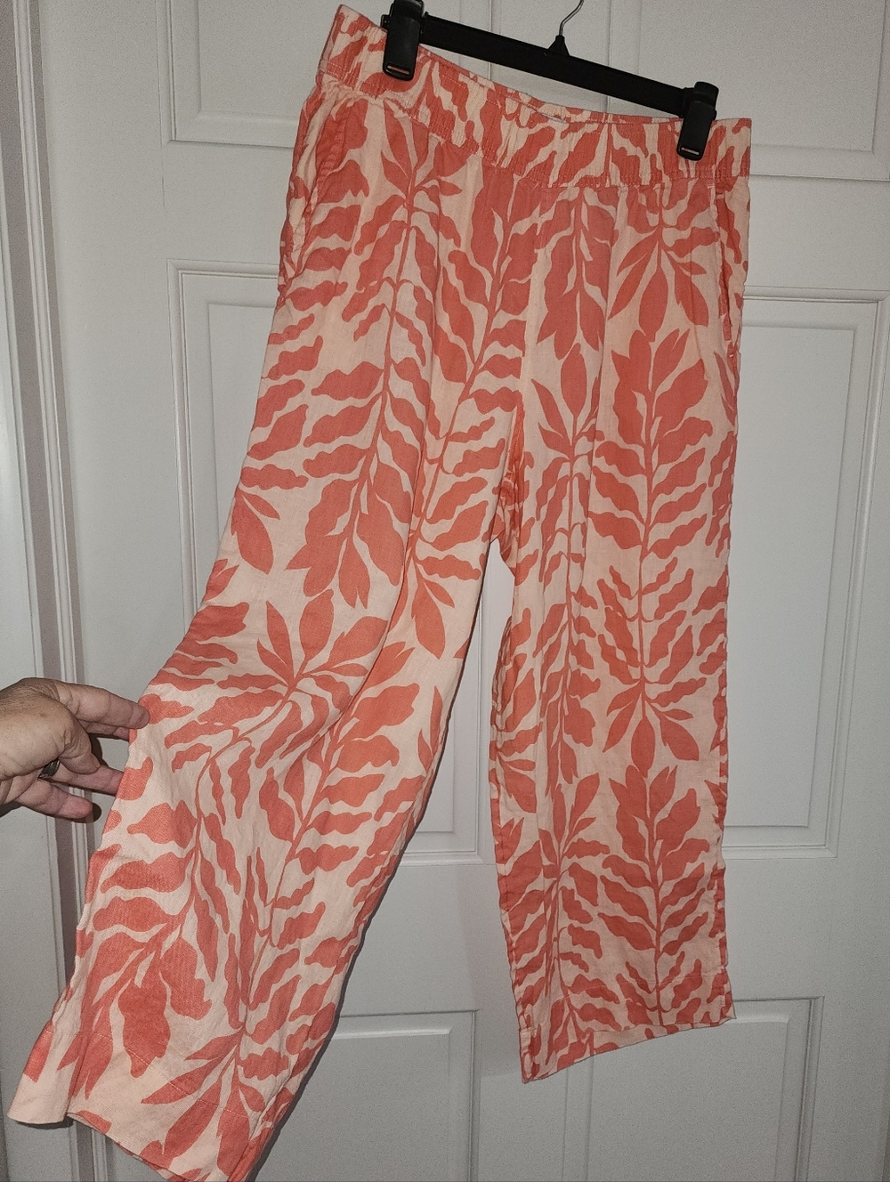 Linen Rachel Zoe Breezy Coral Leaf-Print Wide-Leg Pants